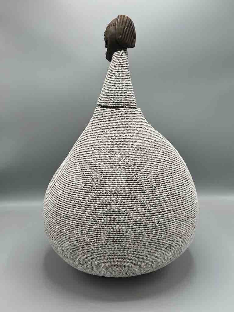 Congolese Beaded Decor Gourd from Kenya Africa - Gray