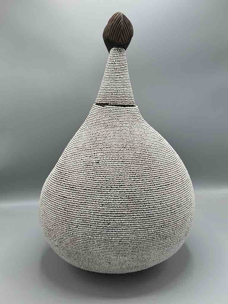 Congolese Beaded Decor Gourd from Kenya Africa - Gray