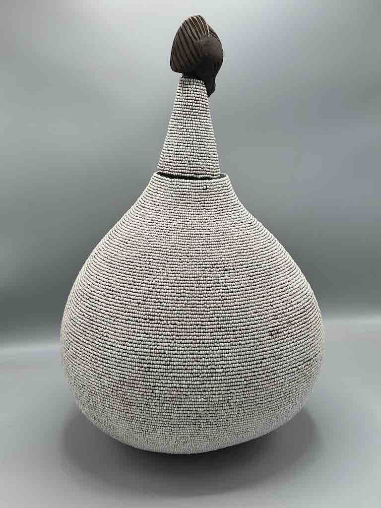 Congolese Beaded Decor Gourd from Kenya Africa - Gray