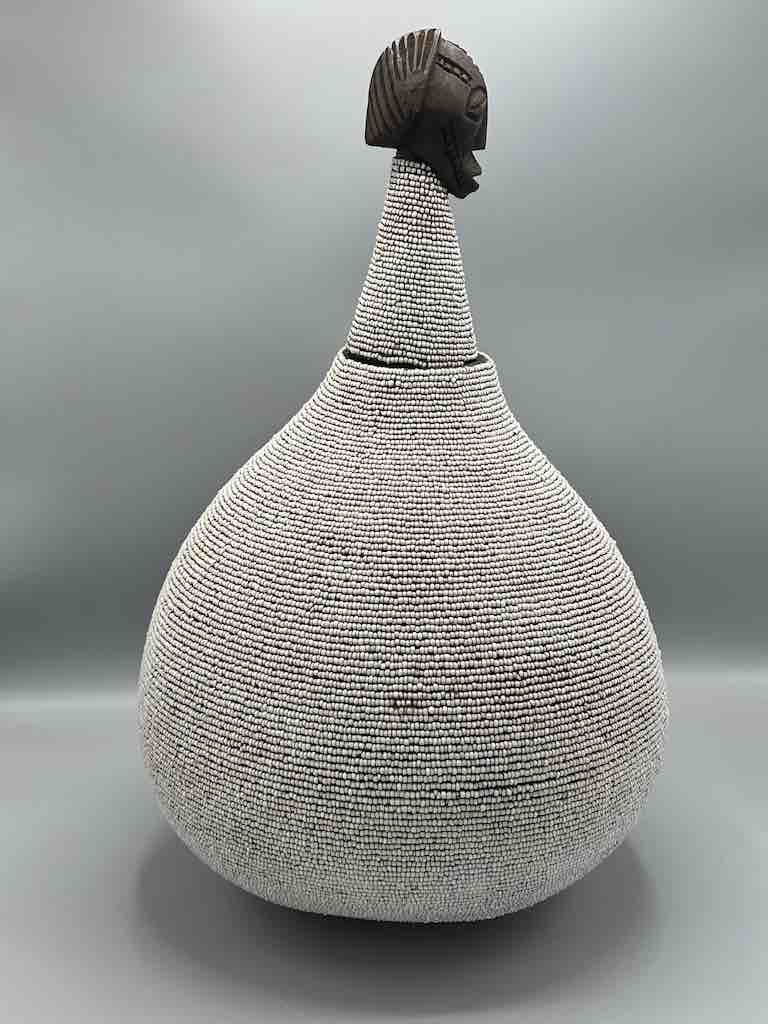 Congolese Beaded Decor Gourd from Kenya Africa - Gray