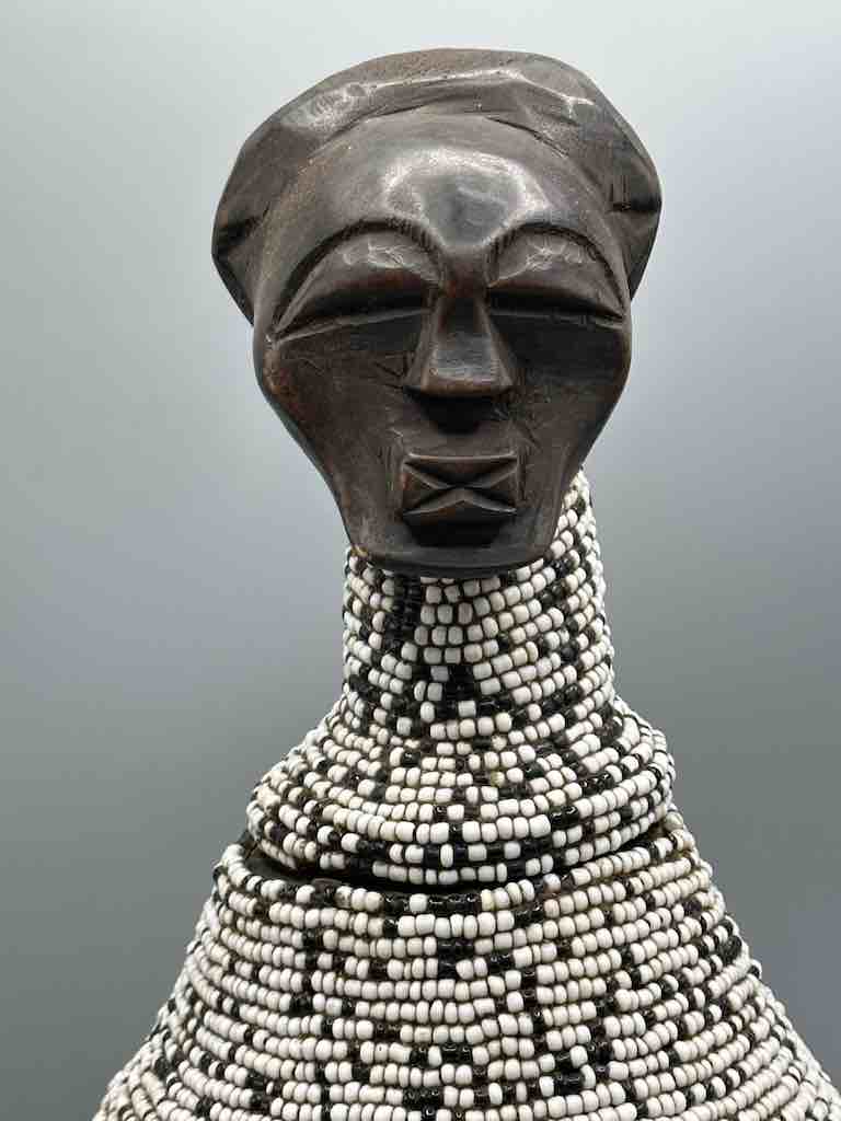 Congolese Beaded Decor Gourd from Kenya Africa - Gray/Black