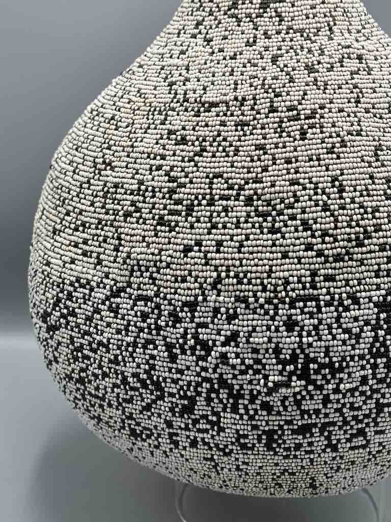 Congolese Beaded Decor Gourd from Kenya Africa - Gray/Black