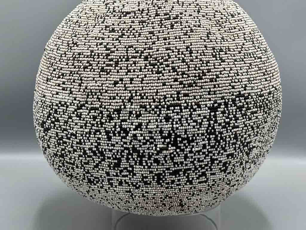 Congolese Beaded Decor Gourd from Kenya Africa - Gray/Black