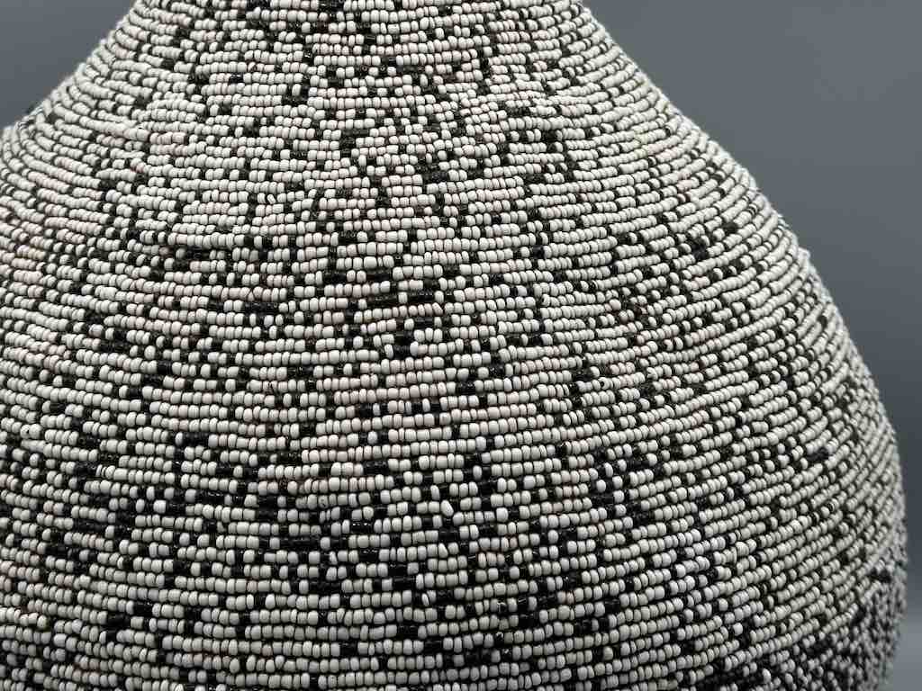 Congolese Beaded Decor Gourd from Kenya Africa - Gray/Black