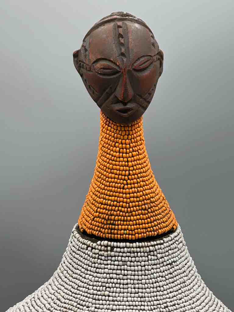 Congolese Beaded Decor Gourd from Kenya Africa - Gray/Orange