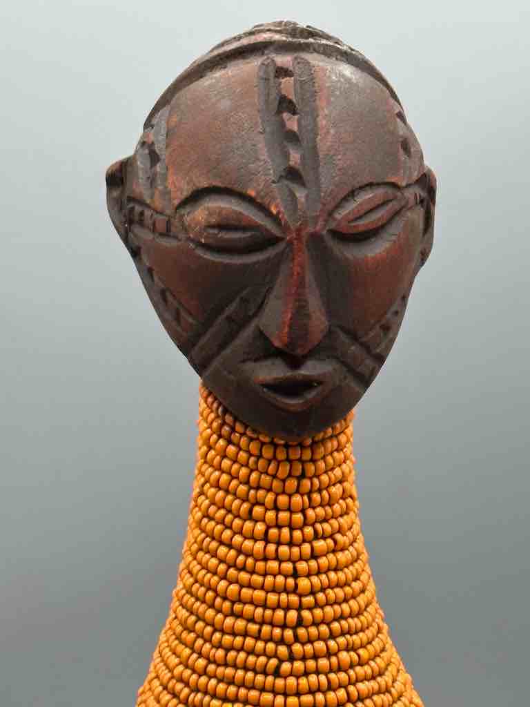 Congolese Beaded Decor Gourd from Kenya Africa - Gray/Orange