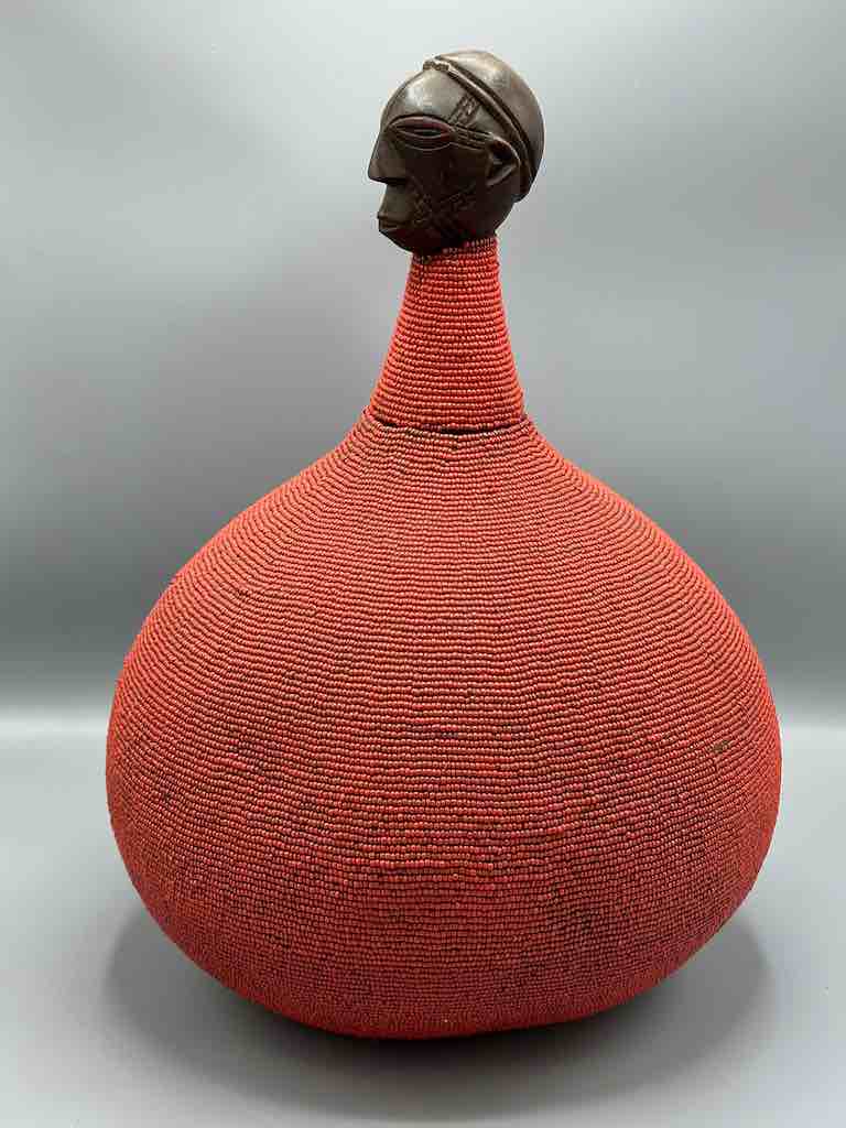 Congolese Beaded Decor Gourd from Kenya Africa - Red
