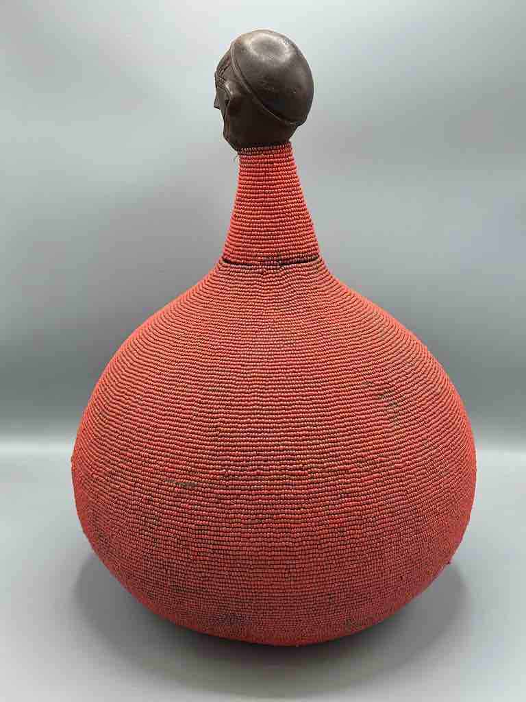 Congolese Beaded Decor Gourd from Kenya Africa - Red
