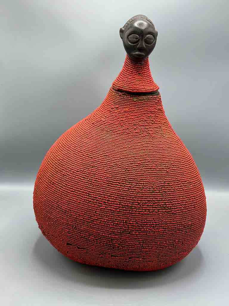 Congolese Beaded Decor Gourd from Kenya Africa - Red