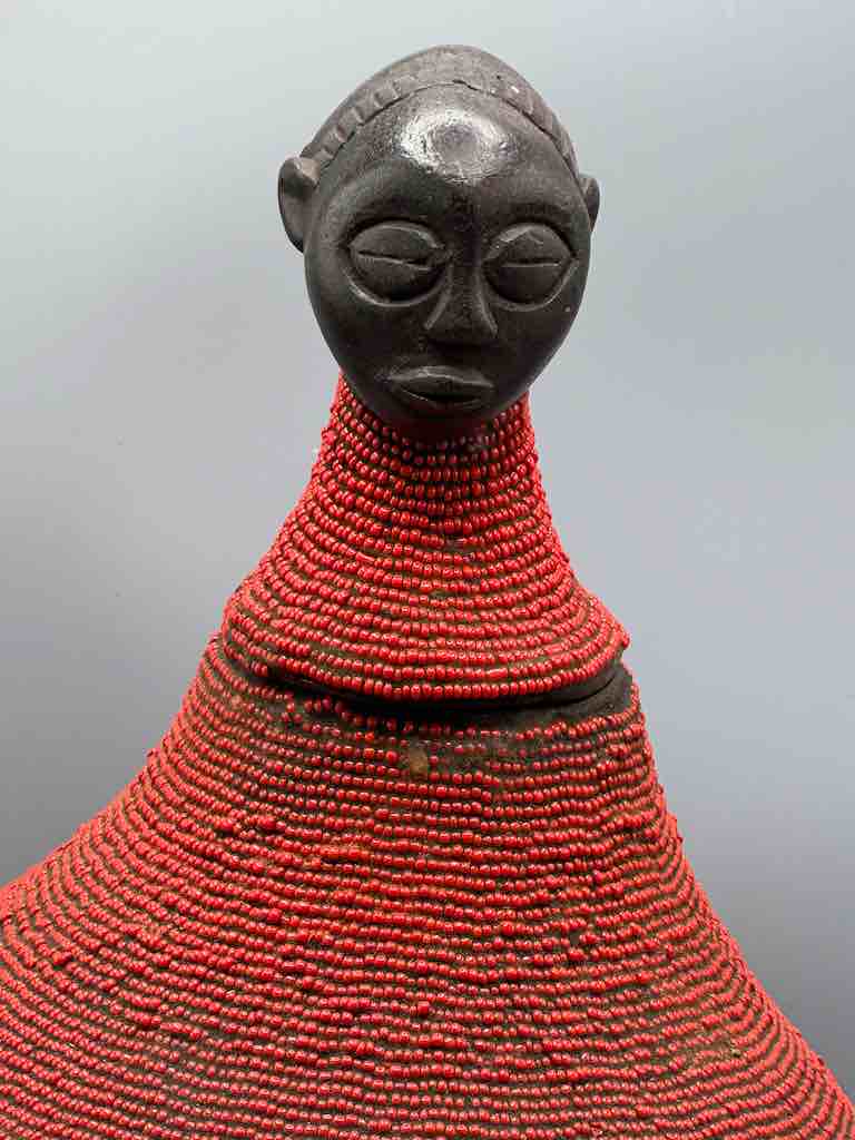 Congolese Beaded Decor Gourd from Kenya Africa - Red