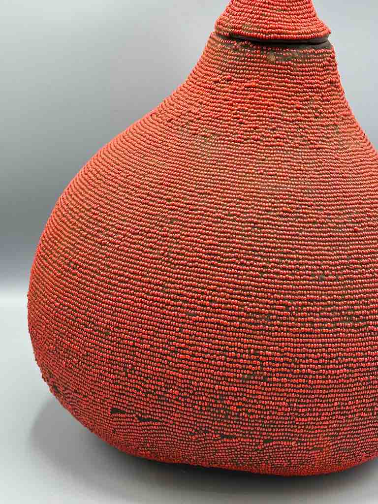 Congolese Beaded Decor Gourd from Kenya Africa - Red