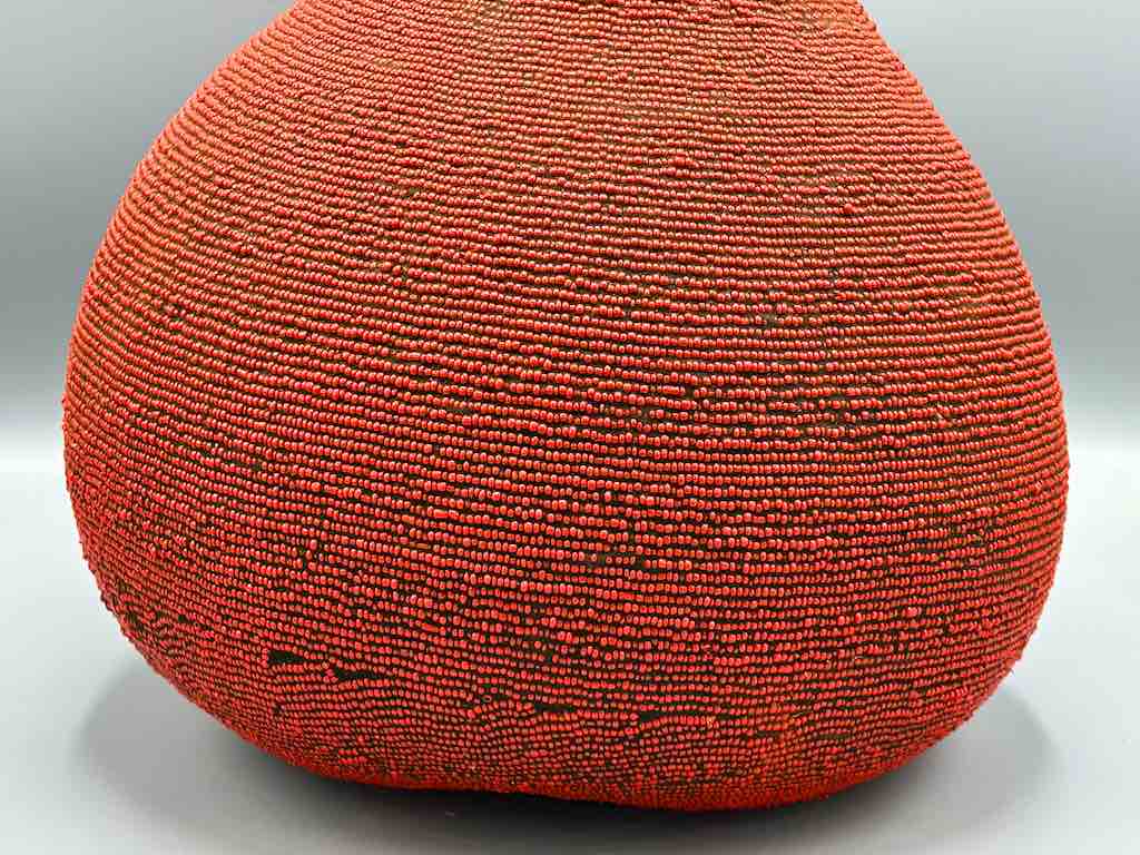 Congolese Beaded Decor Gourd from Kenya Africa - Red