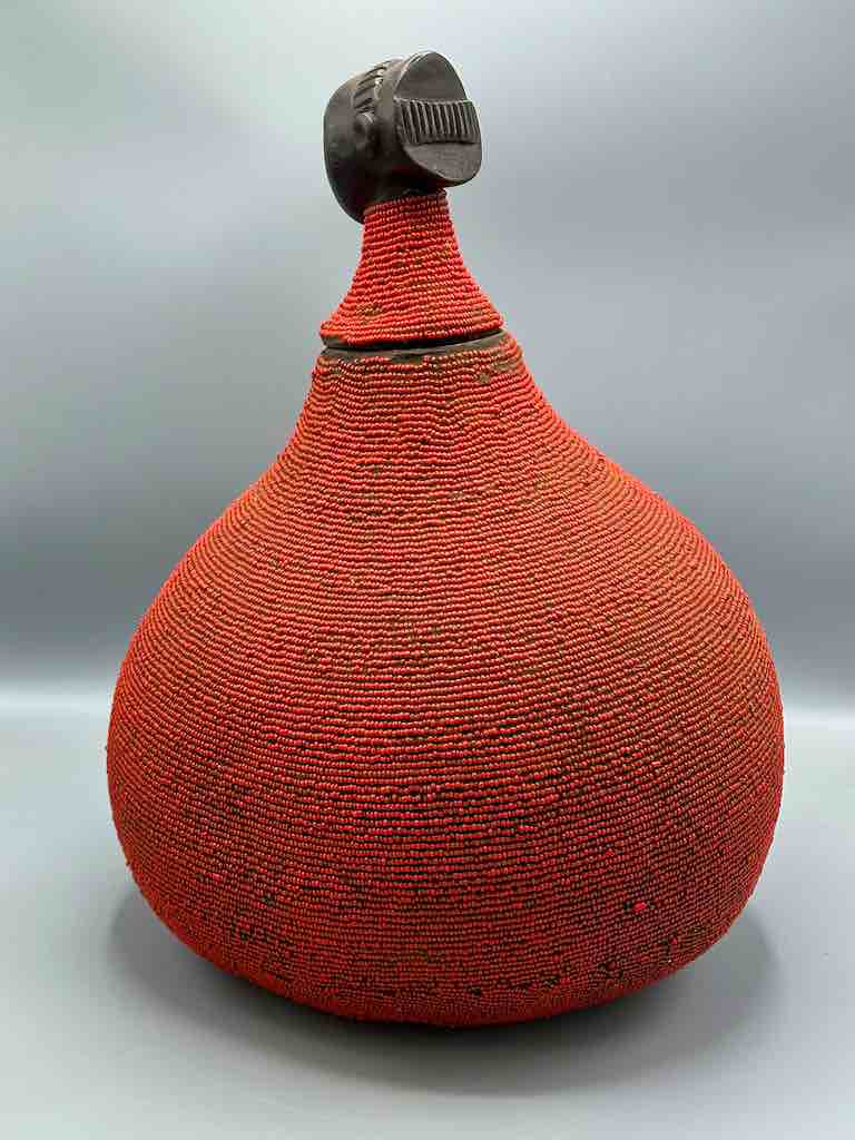 Congolese Beaded Decor Gourd from Kenya Africa - Red