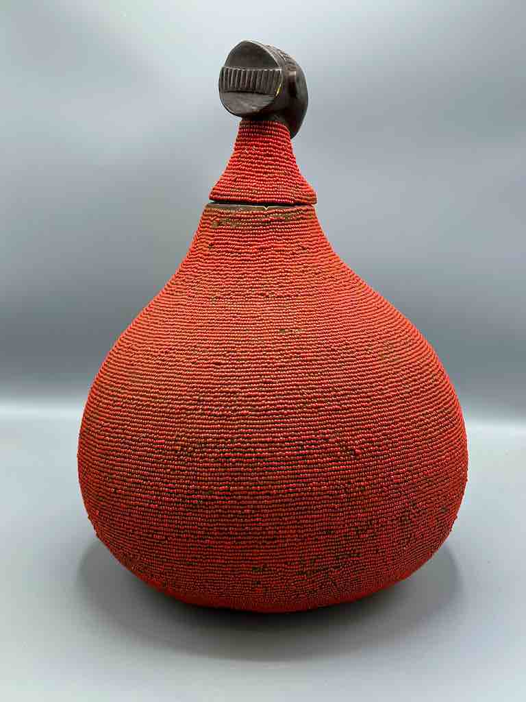 Congolese Beaded Decor Gourd from Kenya Africa - Red