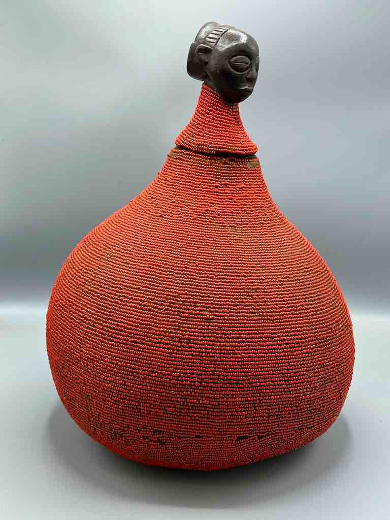 Congolese Beaded Decor Gourd from Kenya Africa - Red