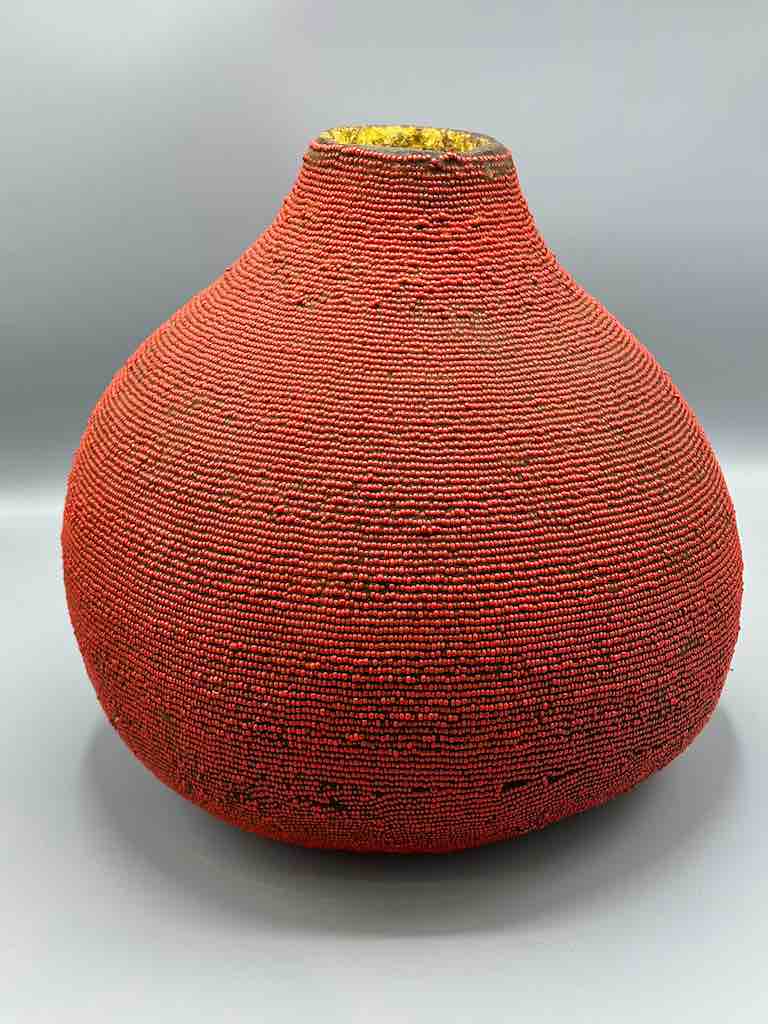 Congolese Beaded Decor Gourd from Kenya Africa - Red