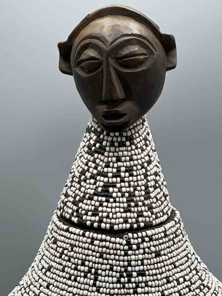 Congolese Beaded Decor Gourd from Kenya Africa - Gray/Black