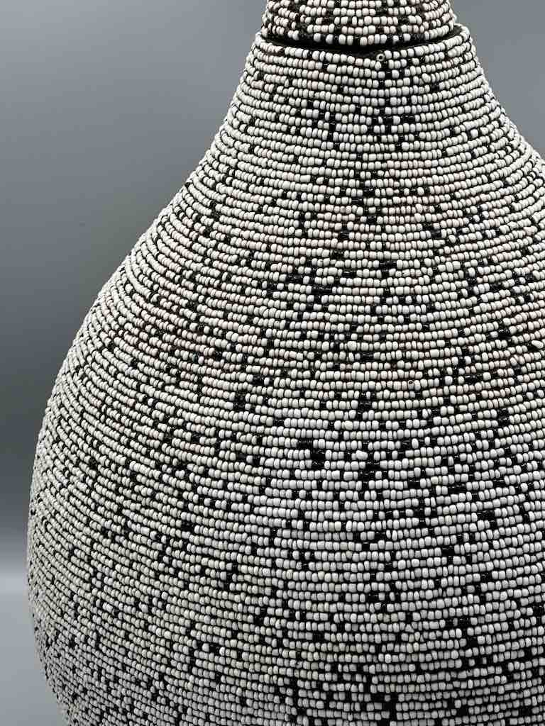 Congolese Beaded Decor Gourd from Kenya Africa - Gray/Black