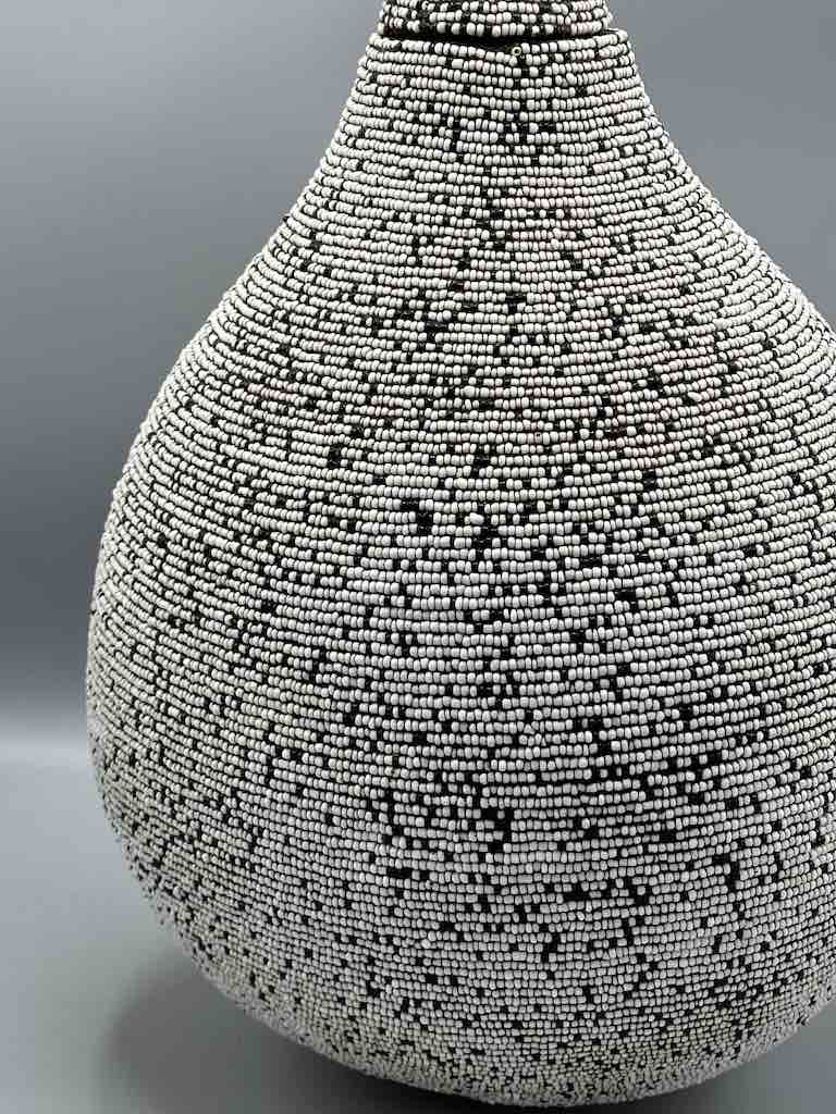 Congolese Beaded Decor Gourd from Kenya Africa - Gray/Black