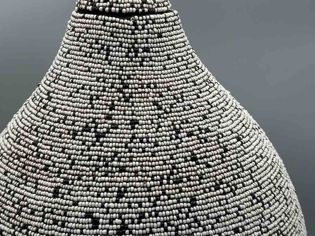 Congolese Beaded Decor Gourd from Kenya Africa - Gray/Black