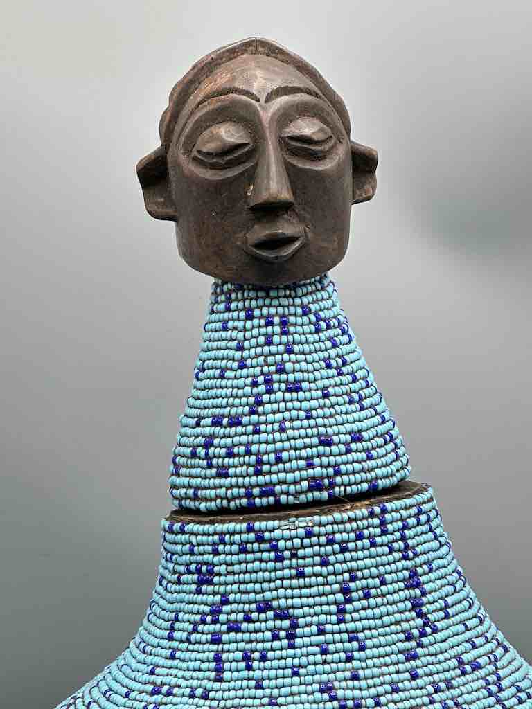 Congolese Beaded Decor Gourd from Kenya Africa - Sky Blue/Violet