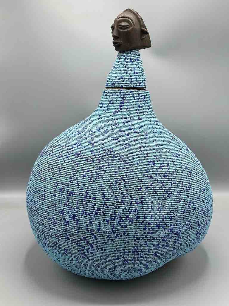 Congolese Beaded Decor Gourd from Kenya Africa - Sky Blue/Violet