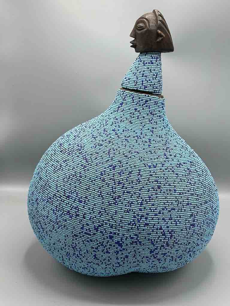 Congolese Beaded Decor Gourd from Kenya Africa - Sky Blue/Violet