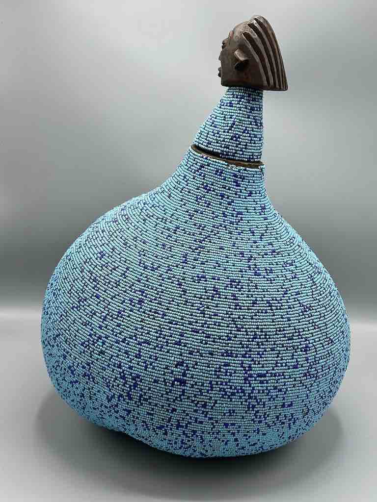 Congolese Beaded Decor Gourd from Kenya Africa - Sky Blue/Violet