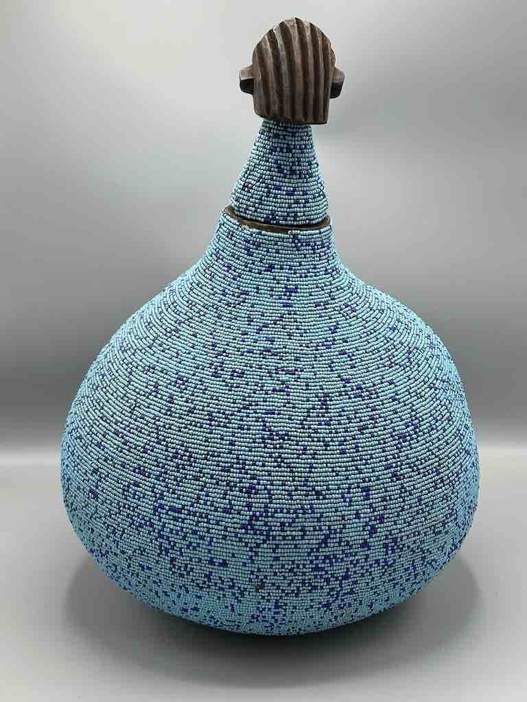 Congolese Beaded Decor Gourd from Kenya Africa - Sky Blue/Violet