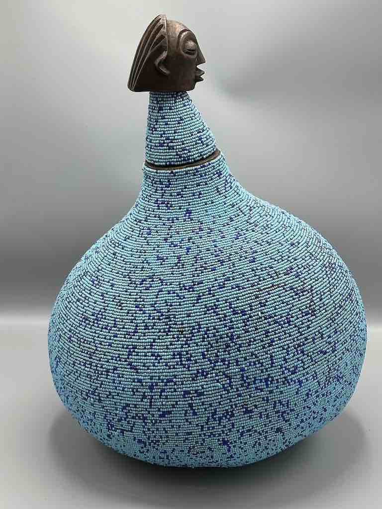 Congolese Beaded Decor Gourd from Kenya Africa - Sky Blue/Violet