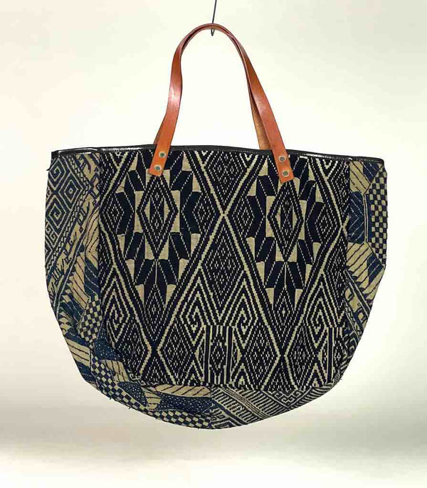 Large Vintage Vietnamese Textile Leather Handle Handbag