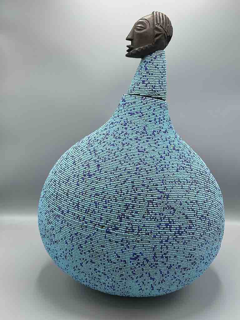 Congolese Beaded Decor Gourd from Kenya Africa - Sky blue/Violet