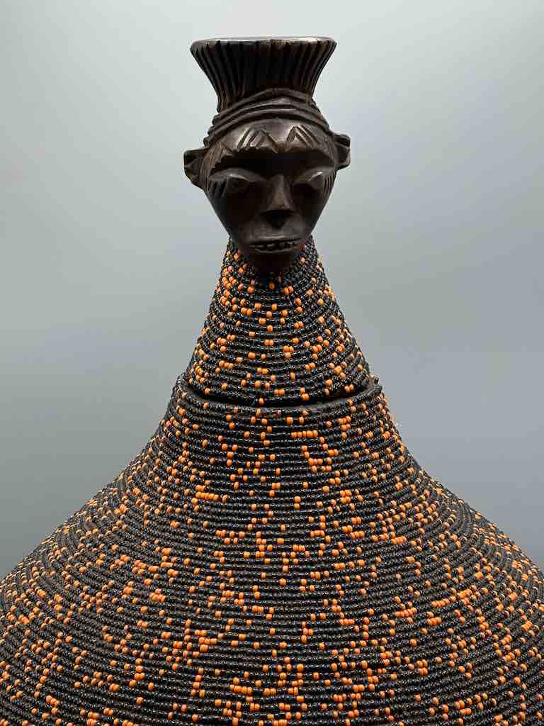 Congolese Beaded Decor Gourd from Kenya Africa - Black/Orange