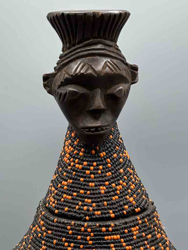 Congolese Beaded Decor Gourd from Kenya Africa - Black/Orange