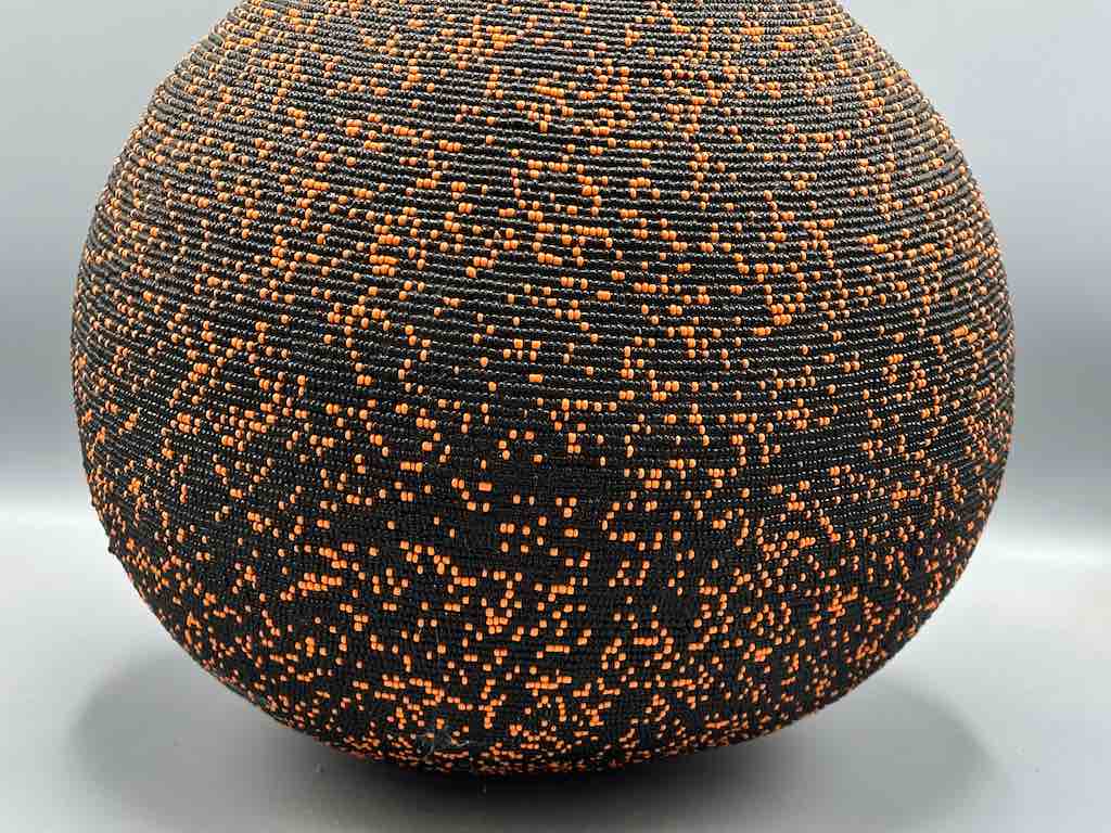 Congolese Beaded Decor Gourd from Kenya Africa - Black/Orange