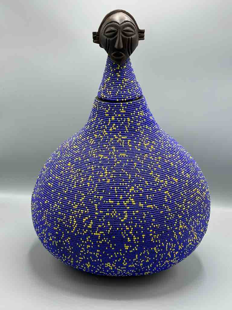 Congolese Beaded Decor Gourd from Kenya Africa - Violet/Yellow