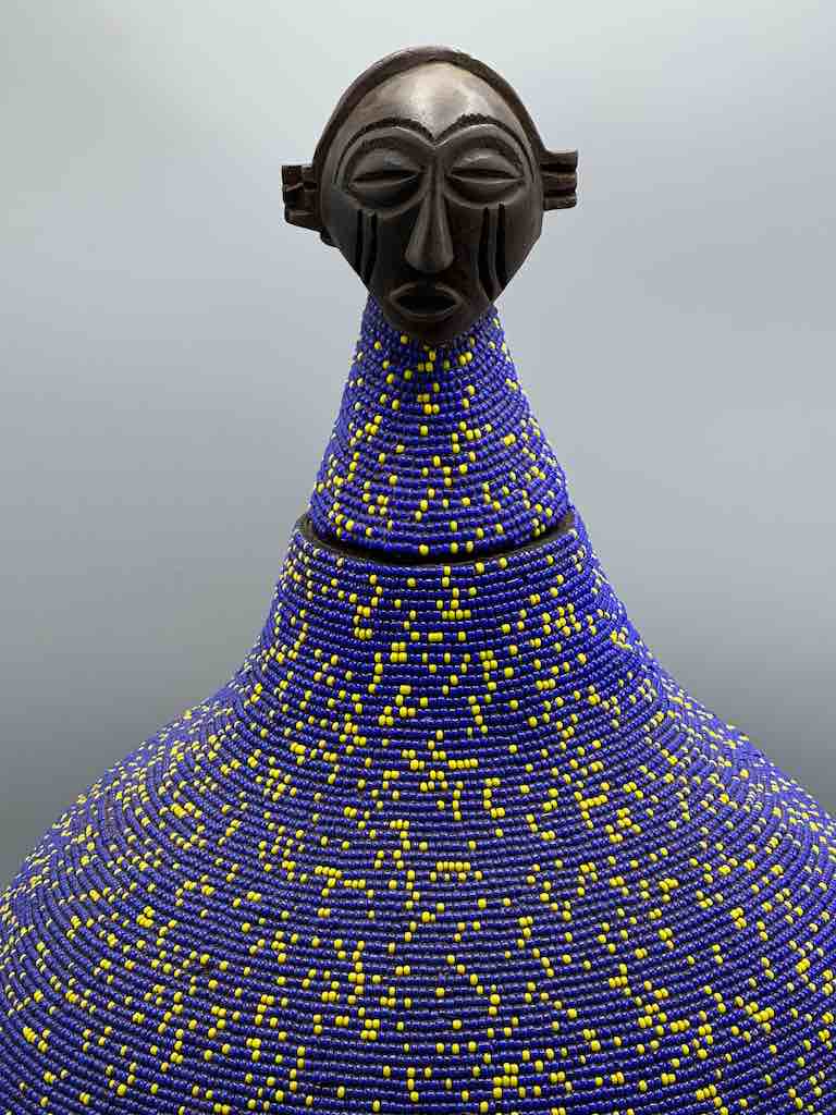 Congolese Beaded Decor Gourd from Kenya Africa - Violet/Yellow