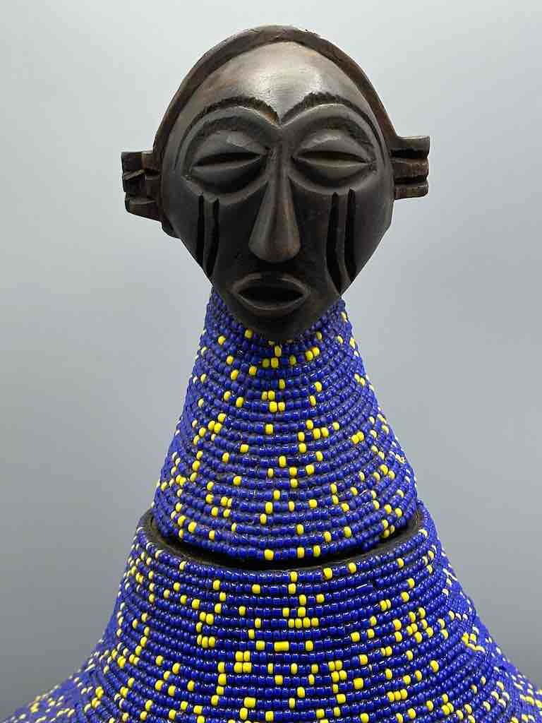 Congolese Beaded Decor Gourd from Kenya Africa - Violet/Yellow