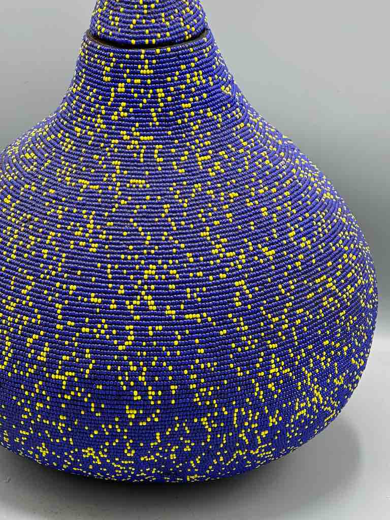 Congolese Beaded Decor Gourd from Kenya Africa - Violet/Yellow