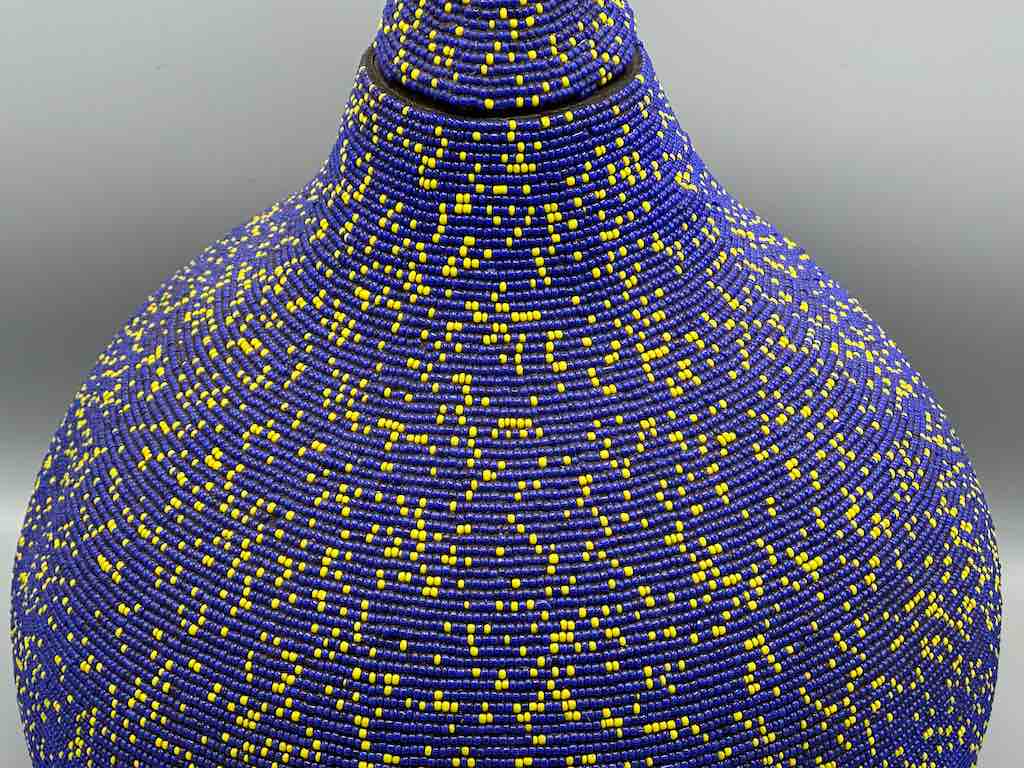 Congolese Beaded Decor Gourd from Kenya Africa - Violet/Yellow