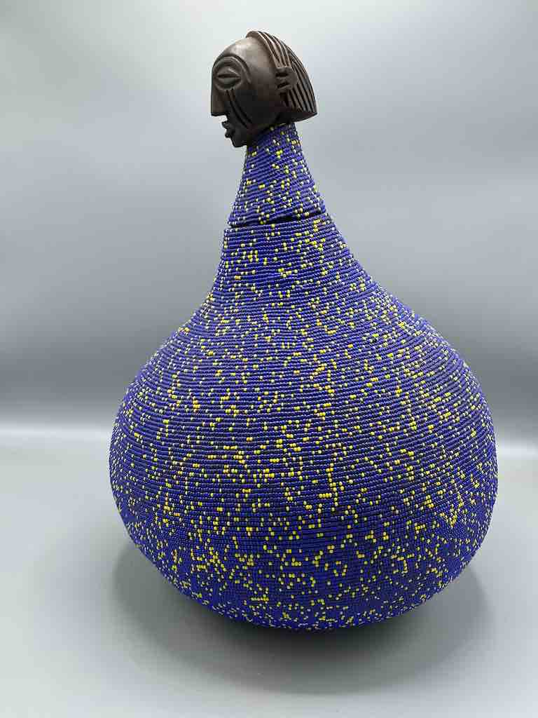 Congolese Beaded Decor Gourd from Kenya Africa - Violet/Yellow