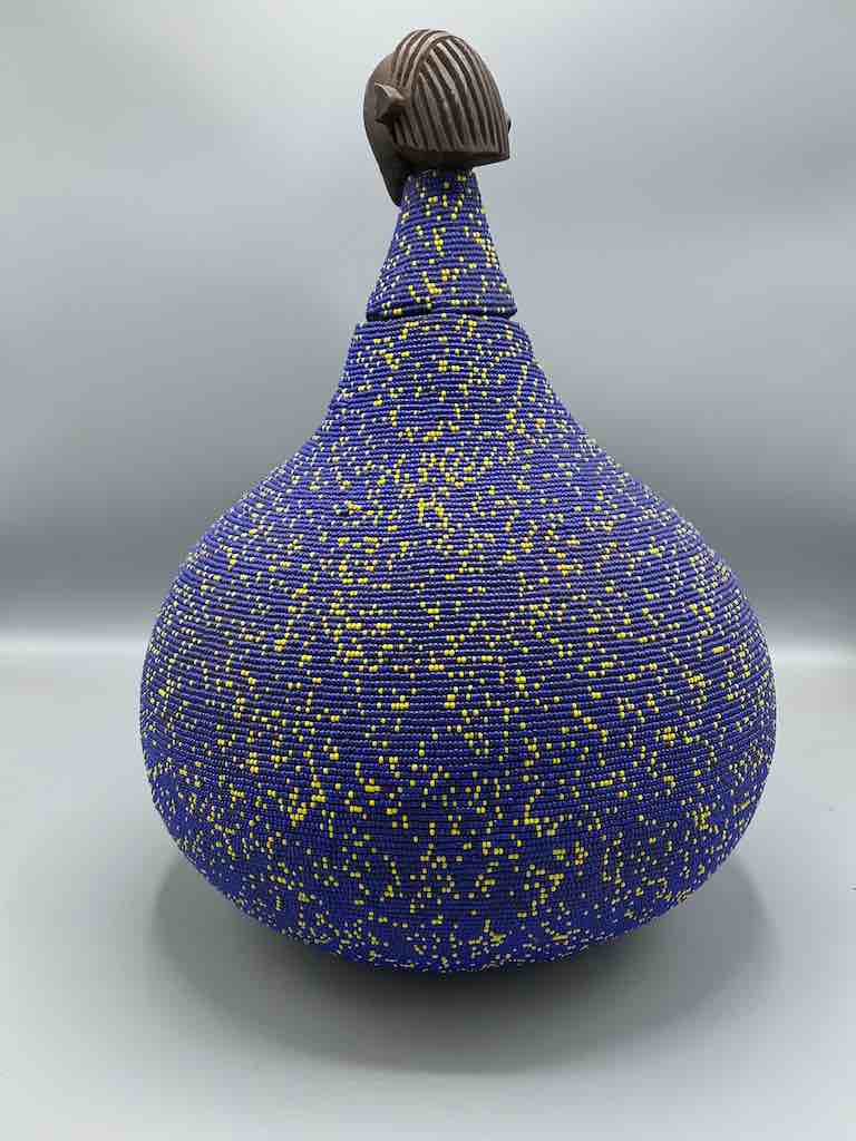 Congolese Beaded Decor Gourd from Kenya Africa - Violet/Yellow