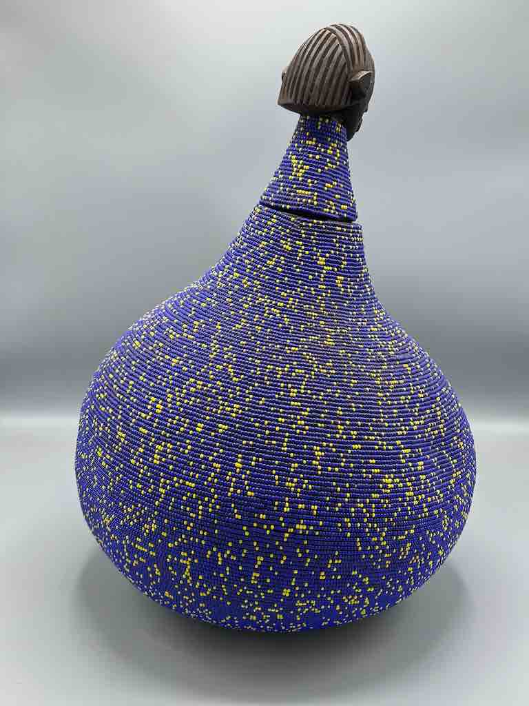 Congolese Beaded Decor Gourd from Kenya Africa - Violet/Yellow