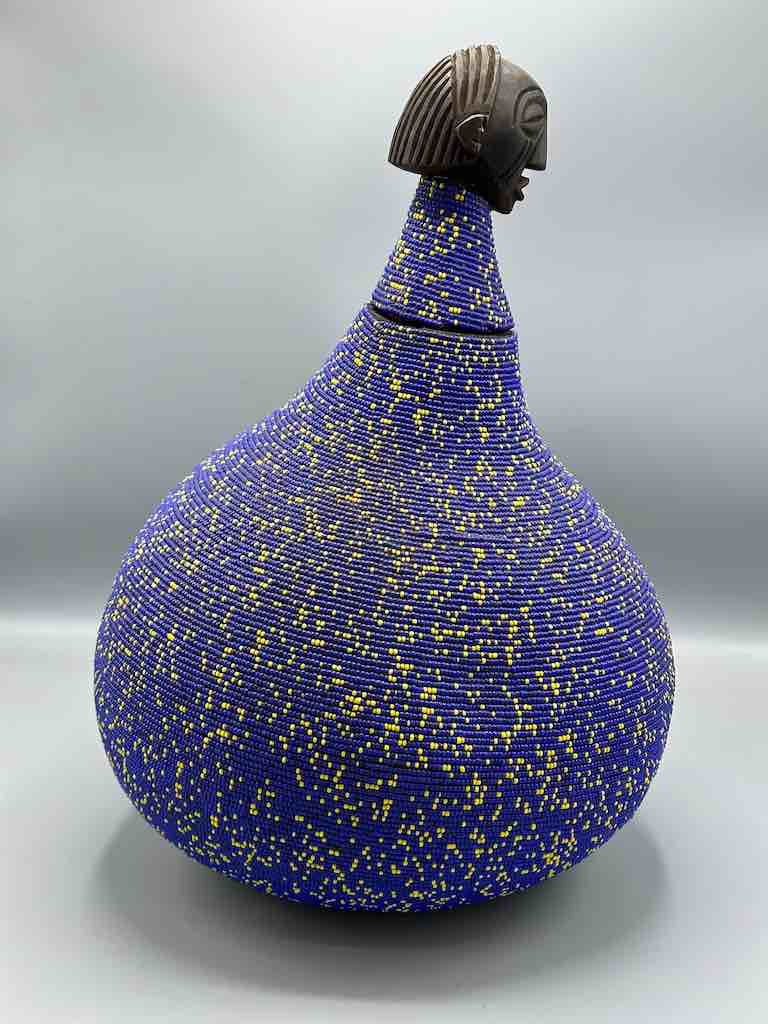 Congolese Beaded Decor Gourd from Kenya Africa - Violet/Yellow