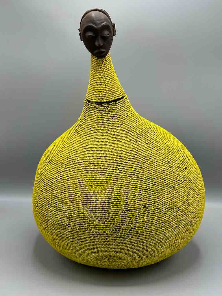 Congolese Beaded Decor Gourd from Kenya Africa - Yellow