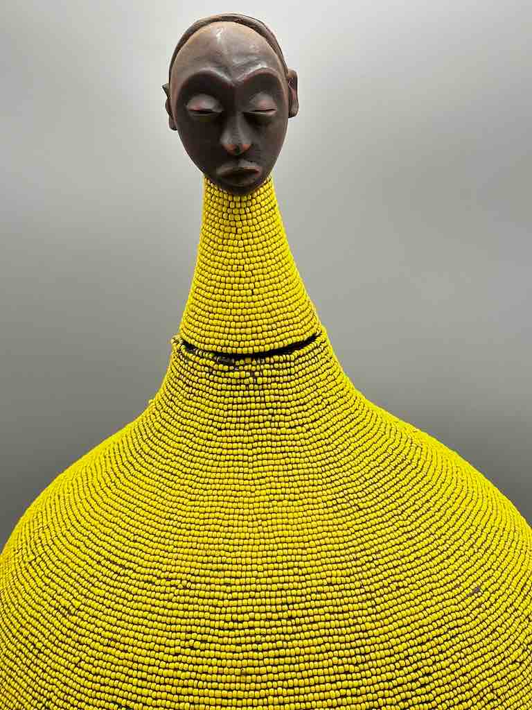 Congolese Beaded Decor Gourd from Kenya Africa - Yellow