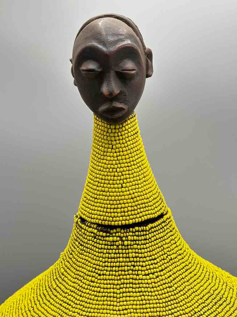 Congolese Beaded Decor Gourd from Kenya Africa - Yellow