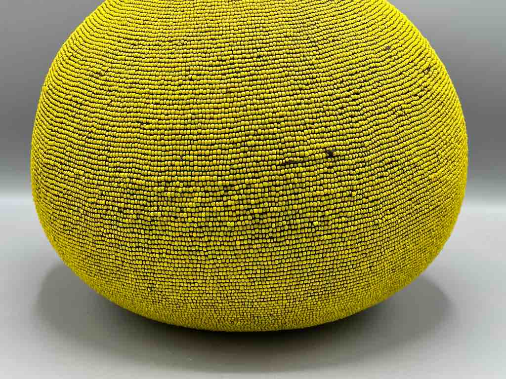 Congolese Beaded Decor Gourd from Kenya Africa - Yellow