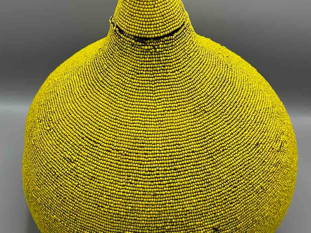 Congolese Beaded Decor Gourd from Kenya Africa - Yellow