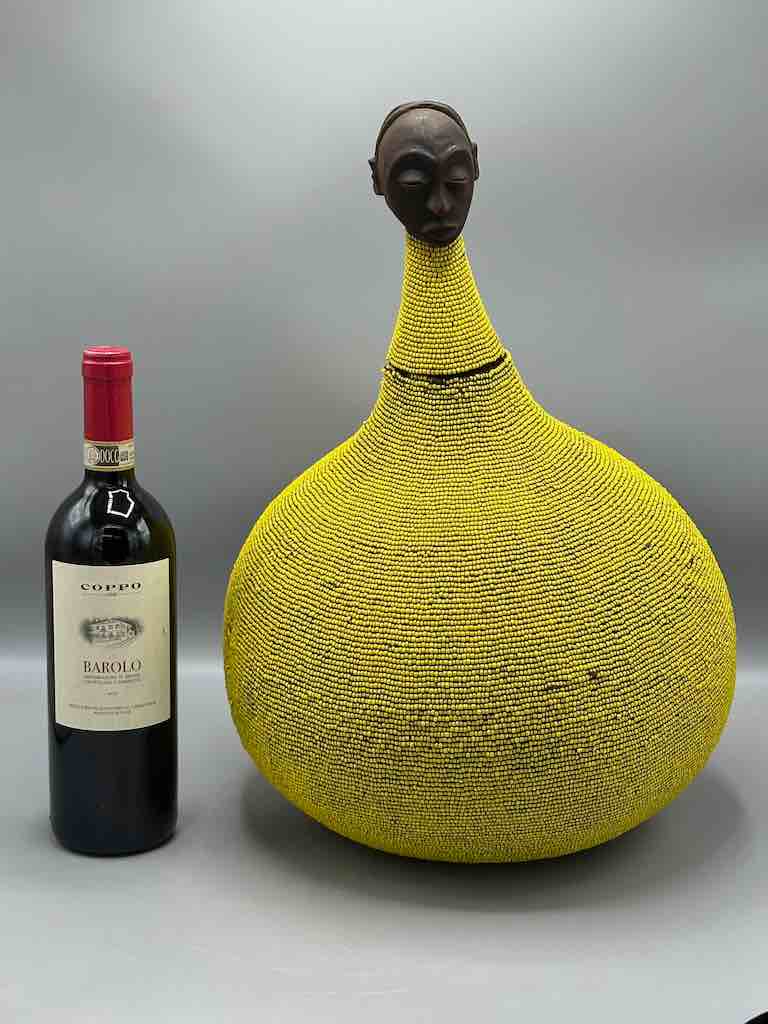 Congolese Beaded Decor Gourd from Kenya Africa - Yellow